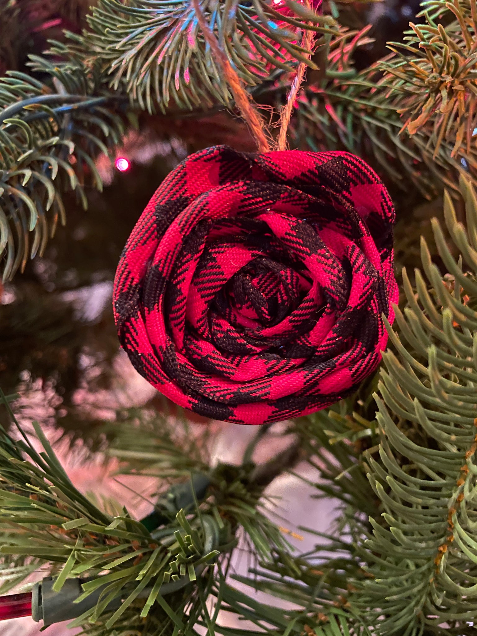 Set of 3 x Buffalo Plaid Rosette Christmas Ornament