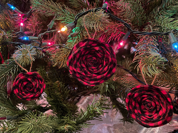 Set of 3 x Buffalo Plaid Rosette Christmas Ornament