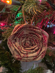 Set of 2 x Rustic Burlap Snowflake Rosette Ornament