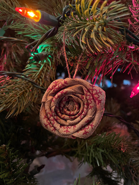 Set of 2 x Rustic Burlap Snowflake Rosette Ornament