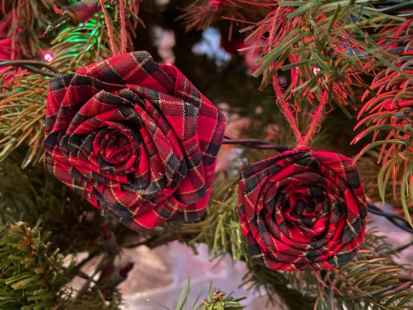 Set of 2 x Christmas Tartan Rosette Ornament