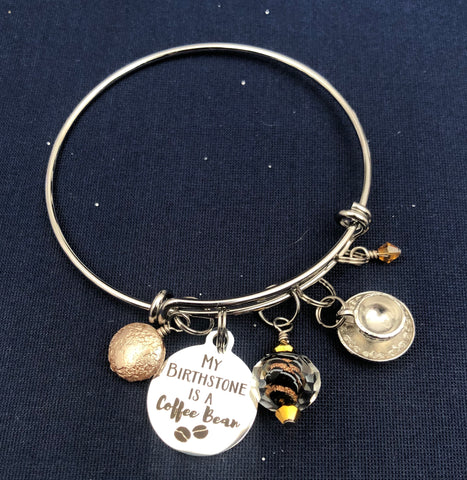 “My Birthstone is a Coffee Bean” Bangle Bracelet